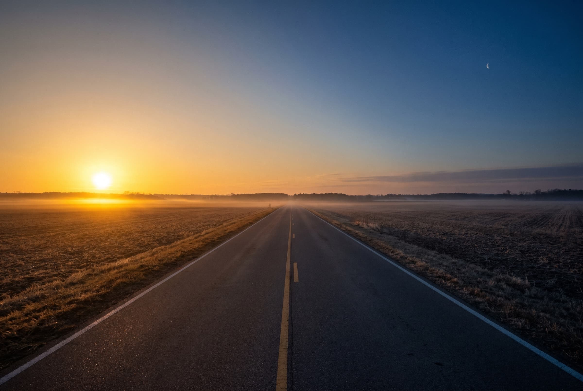 A flat horizon at dawn, the first light along the edge of the sky
