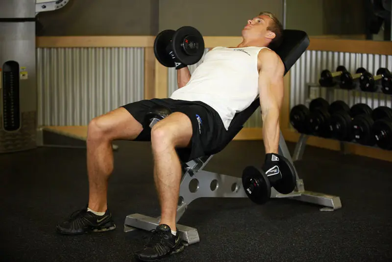 Alternate Incline Dumbbell Curl — finish position