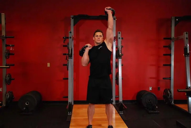 Alternating Kettlebell Press — finish position