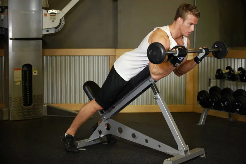 Barbell Curls Lying Against An Incline — finish position