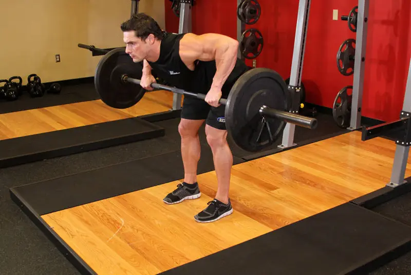 Barbell Rear Delt Row — finish position