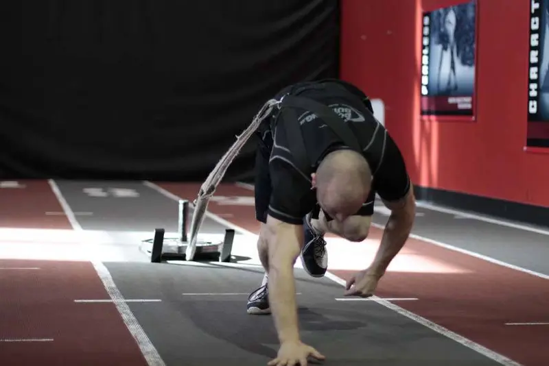 Bear Crawl Sled Drags — finish position