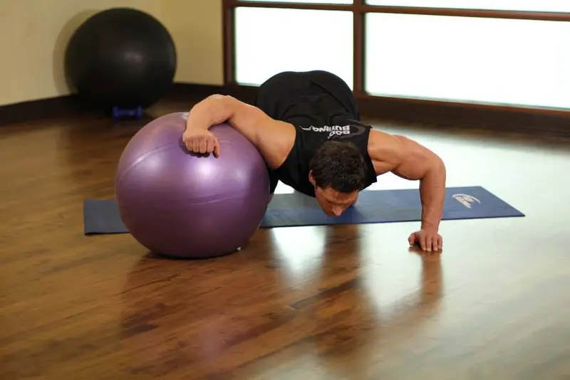 Chest Stretch on Stability Ball — finish position