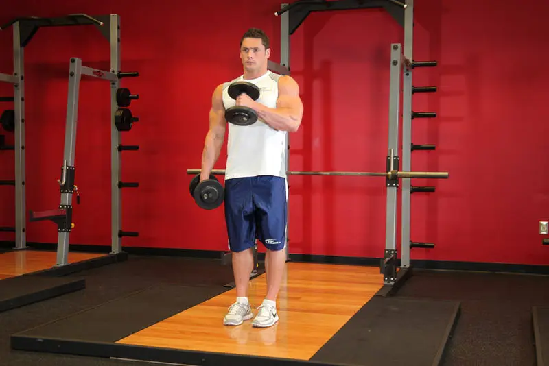 Cross Body Hammer Curl — finish position