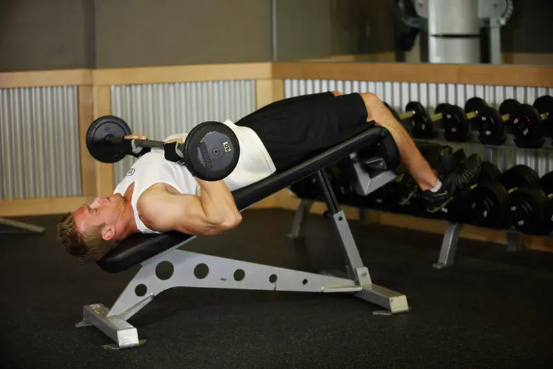 Decline Close-Grip Bench To Skull Crusher — finish position