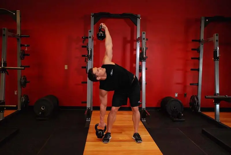 Double Kettlebell Windmill — finish position