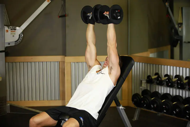 Dumbbell Incline Shoulder Raise — finish position