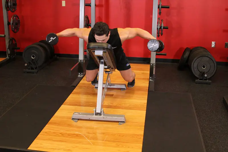 Dumbbell Lying Rear Lateral Raise — finish position