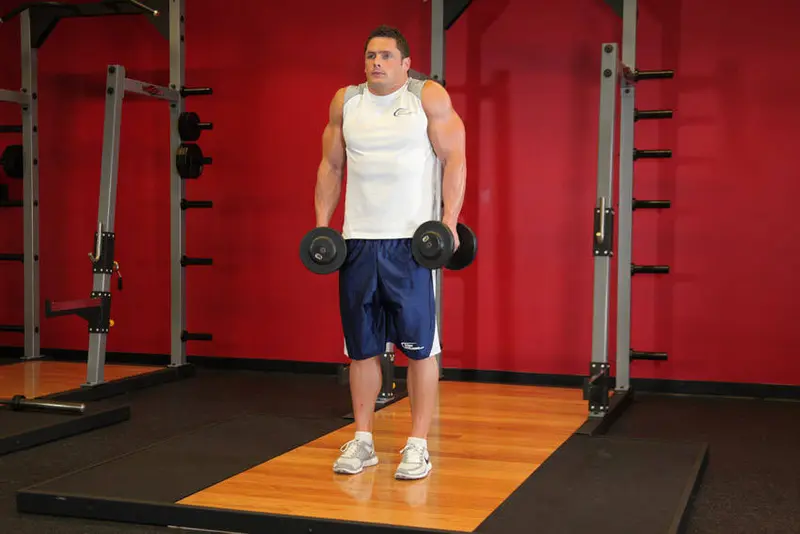 Dumbbell Shrug — finish position