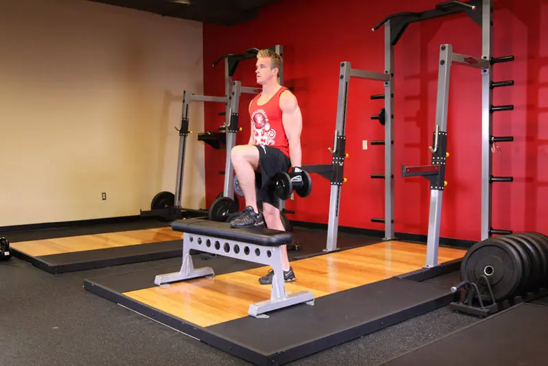 Dumbbell Step Ups — finish position
