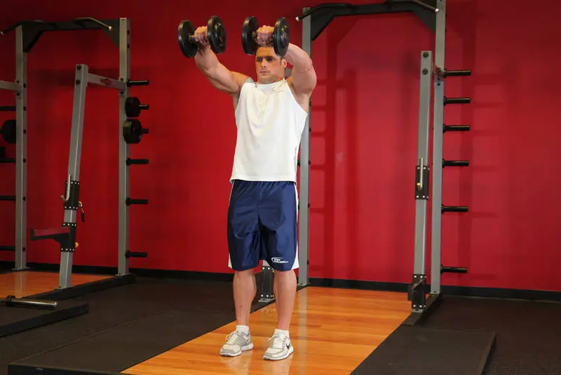 Front Two-Dumbbell Raise — finish position