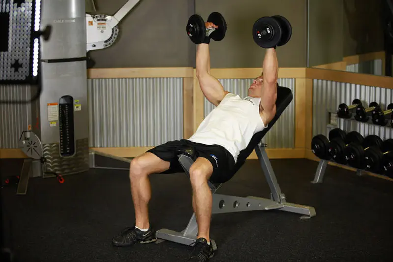 Hammer Grip Incline DB Bench Press — finish position