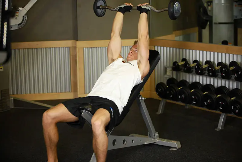 Incline Barbell Triceps Extension — finish position
