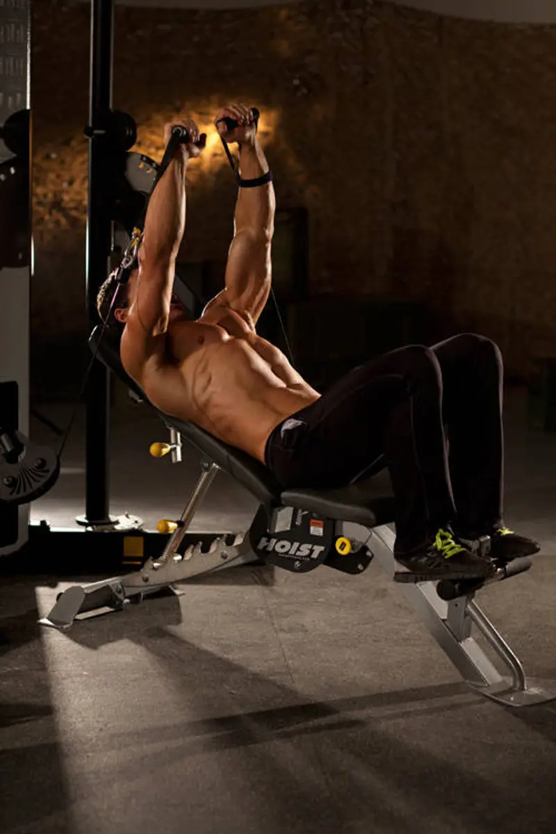 Incline Cable Chest Press — finish position