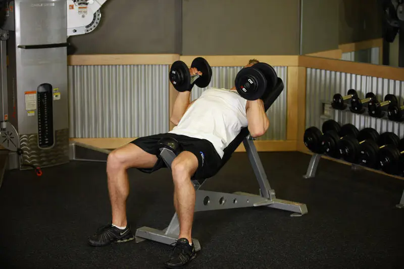 Incline Dumbbell Bench With Palms Facing In — finish position