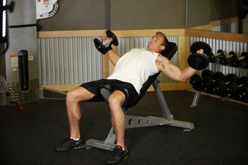Incline Dumbbell Flyes — finish position