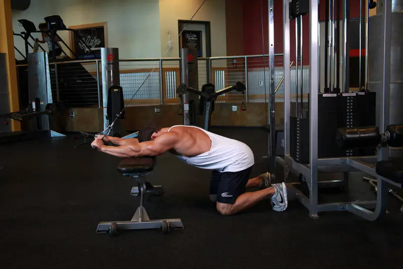 Kneeling Cable Triceps Extension — finish position