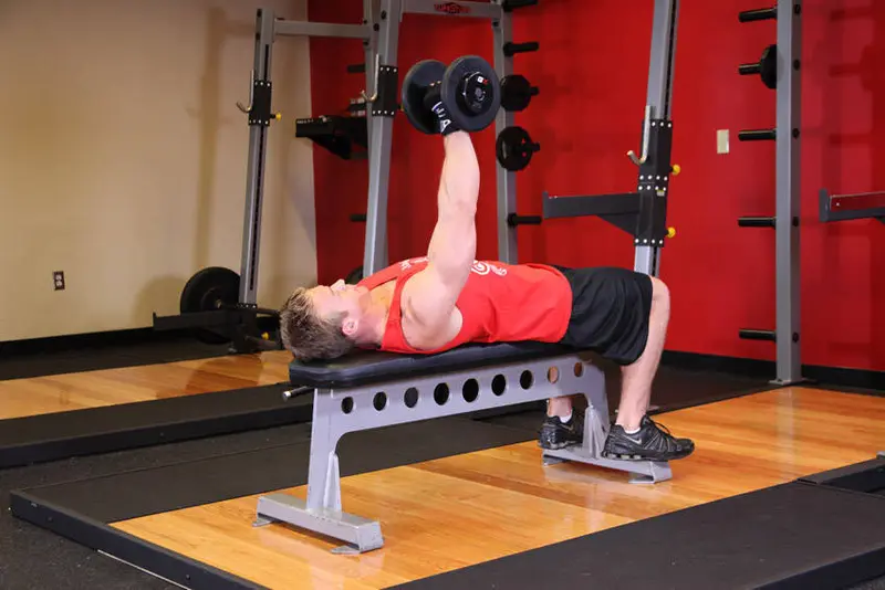 One Arm Dumbbell Bench Press — finish position