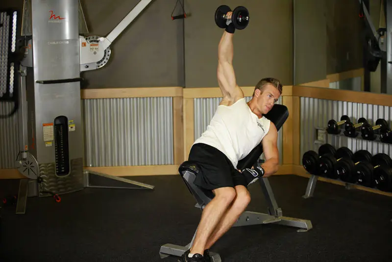 One-Arm Incline Lateral Raise — finish position