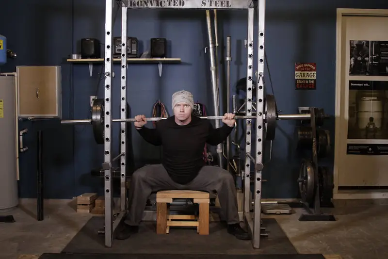 Reverse Band Box Squat — finish position