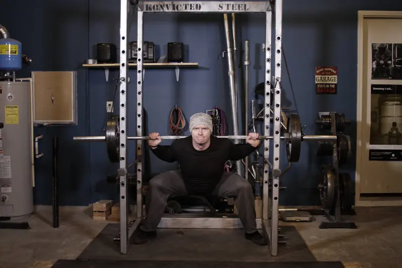 Reverse Band Power Squat — finish position
