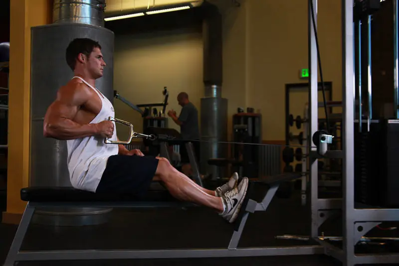 Seated One-arm Cable Pulley Rows — finish position