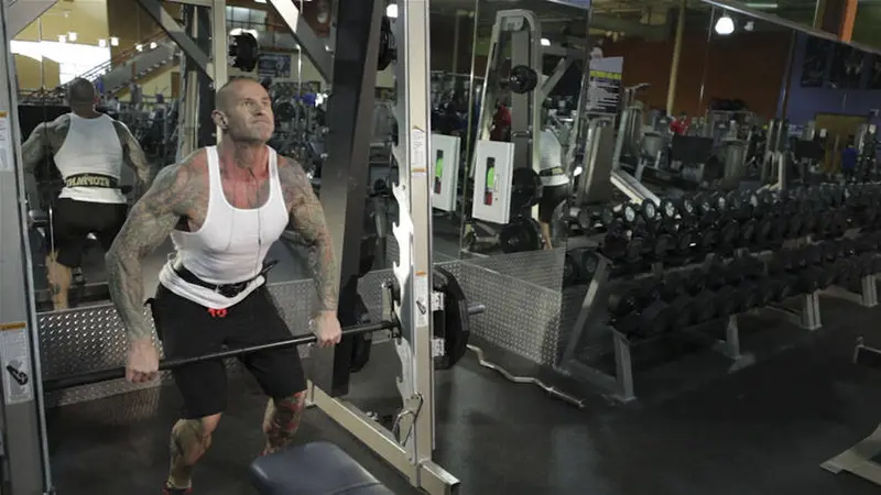 Smith Machine Hang Power Clean — finish position