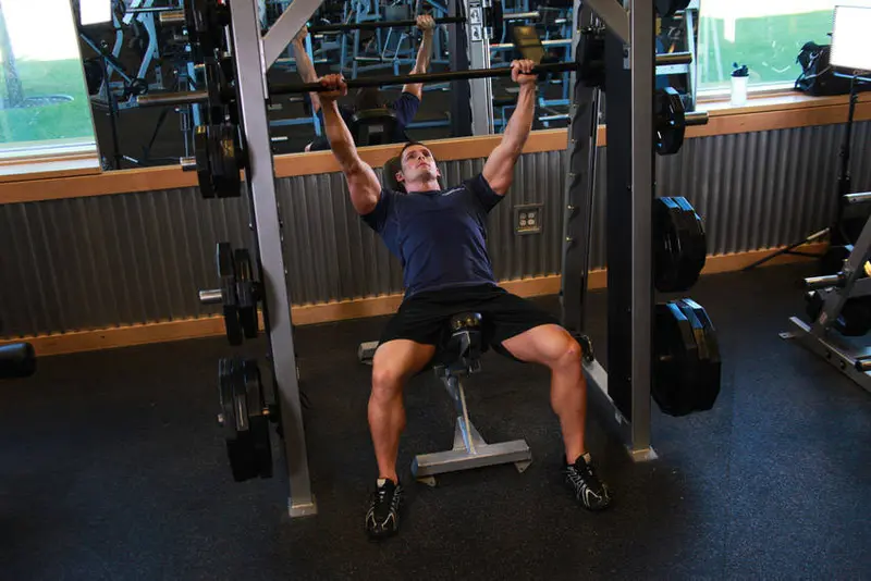 Smith Machine Incline Bench Press — finish position