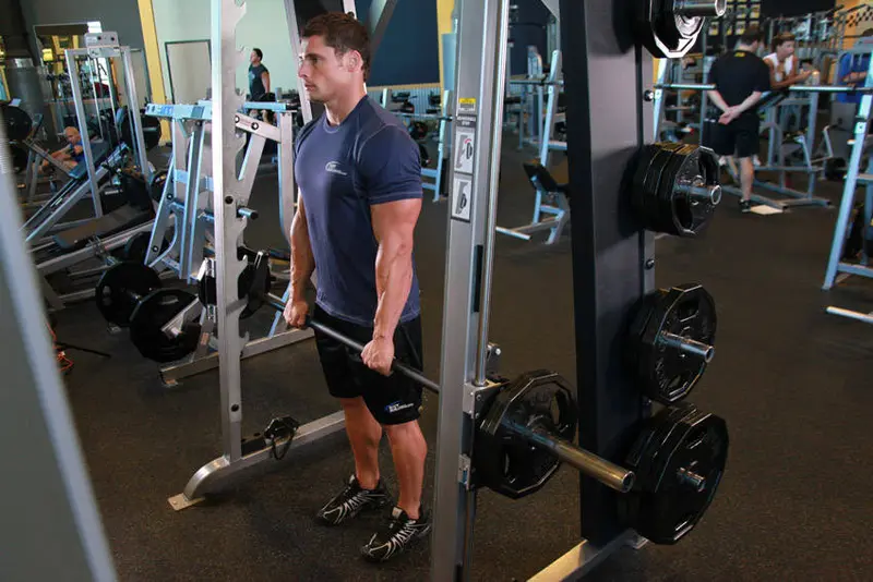 Smith Machine Stiff-Legged Deadlift — finish position