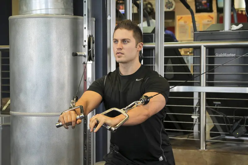 Standing Cable Chest Press — finish position