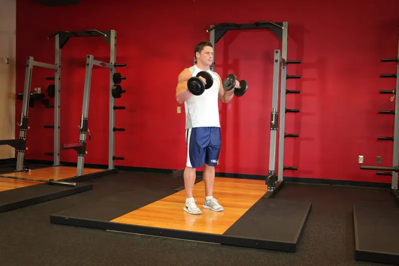 Standing Dumbbell Reverse Curl — finish position