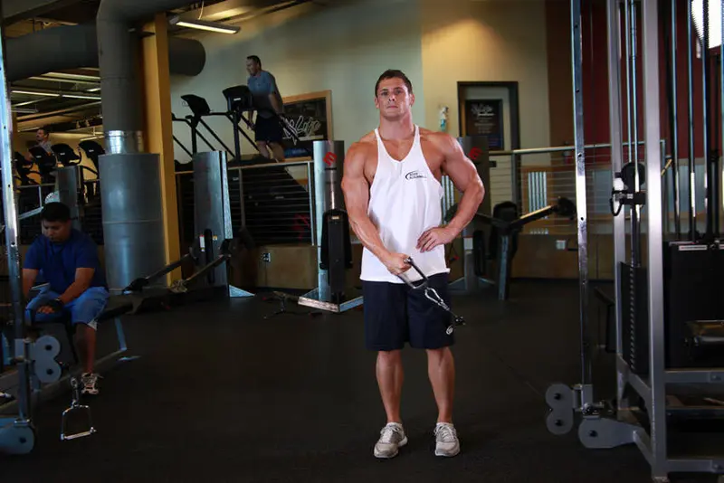 Standing Low-Pulley Deltoid Raise — finish position