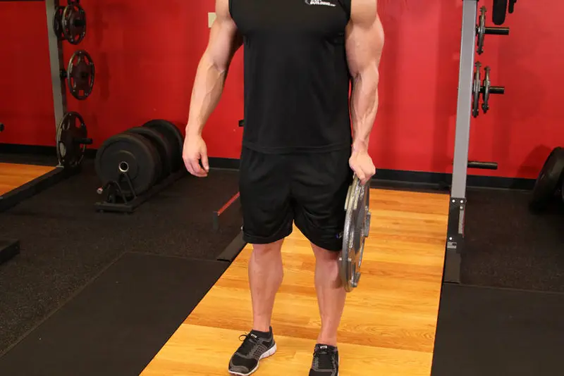 Standing Olympic Plate Hand Squeeze — finish position