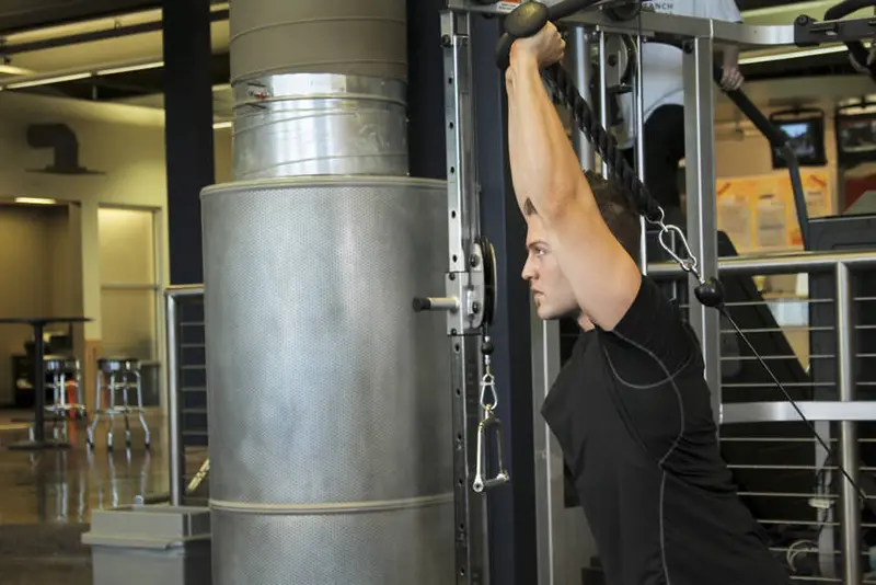 Triceps Overhead Extension with Rope — finish position