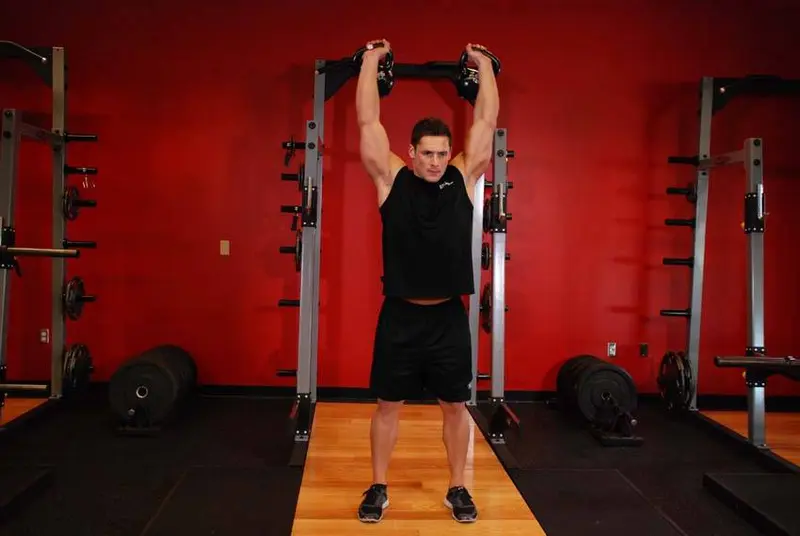 Two-Arm Kettlebell Military Press — finish position