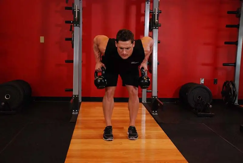 Two-Arm Kettlebell Row — finish position