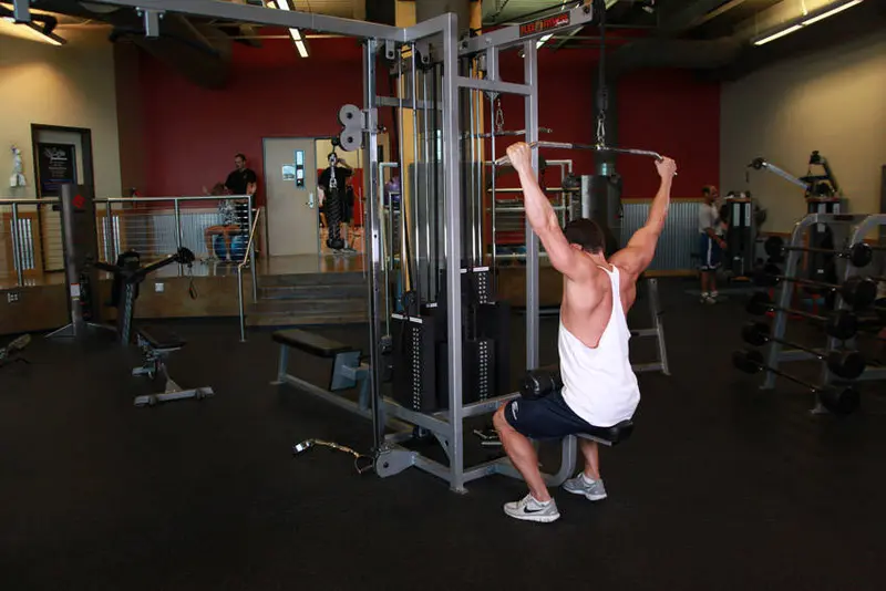 Wide-Grip Pulldown Behind The Neck — finish position